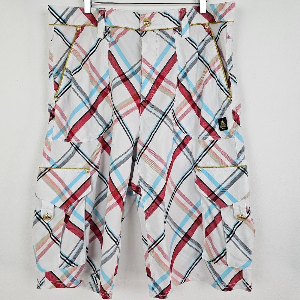 Coogi Men's Multi-Color Plaid Cargo Shorts W40 Cotton